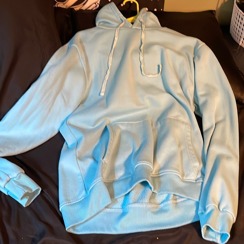 size large teal blue champion hoodie